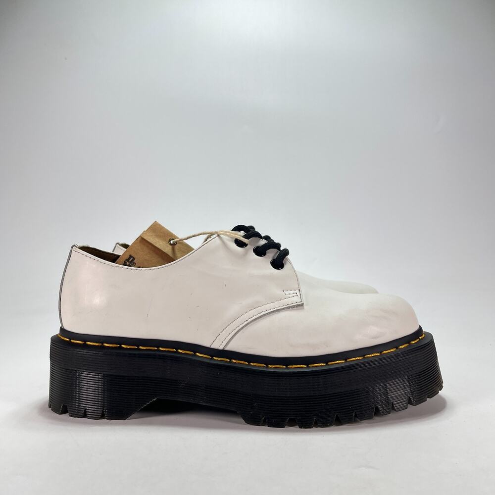 Dr. Martens 1461 Quad White Leather Platform Stacked Derby Shoes Women's Size 8